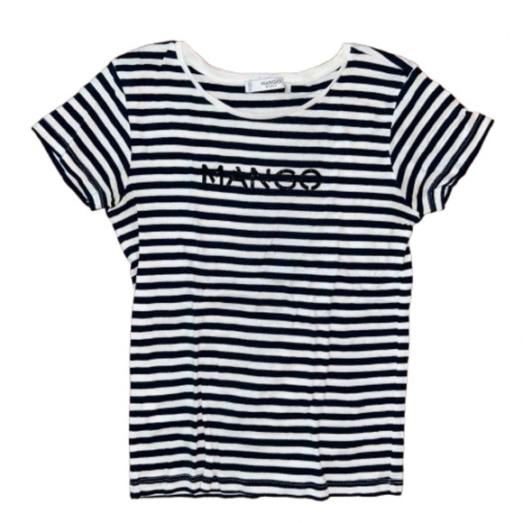 MANGO XXS womens basic tee striped crewneck logo short sleeved - Picture 1 of 2